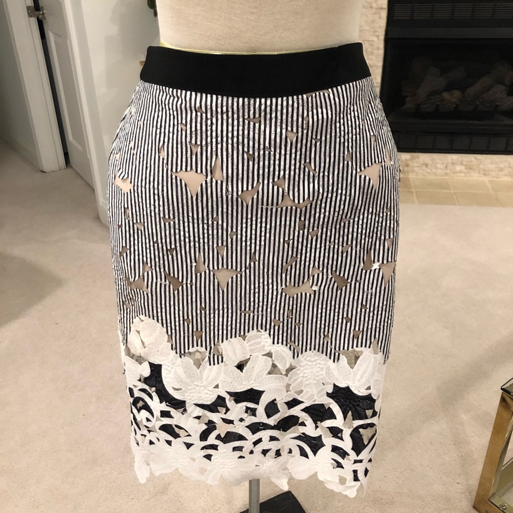 English Factory Black and White Lace Stripe Skirt